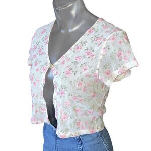 VINTAGE Y2K Rose Floral Single Button Crop Top Jrs Medium / M COQUETTE FEMININE
